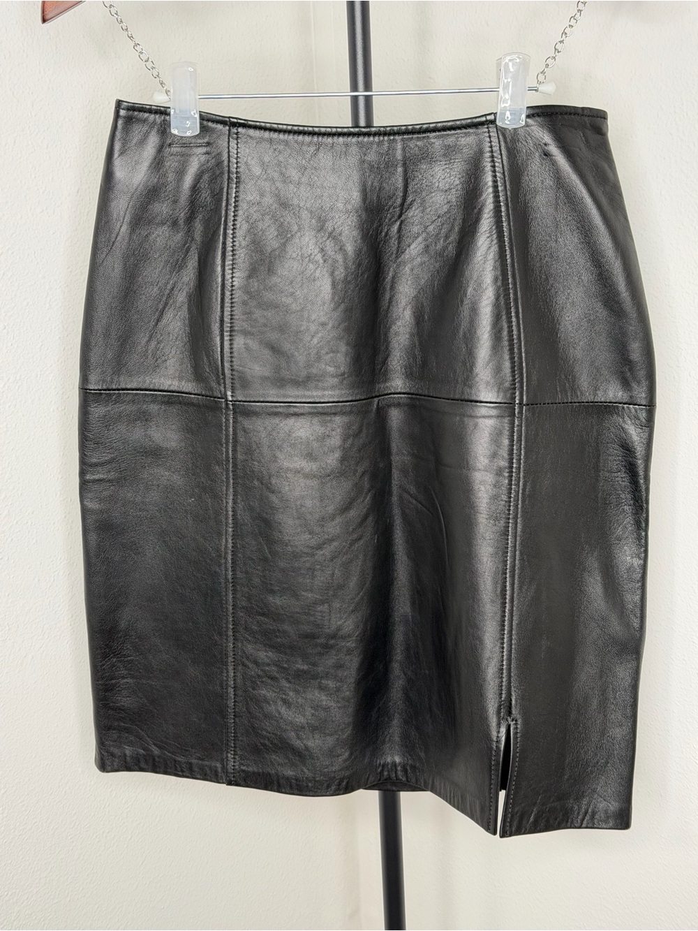 Vintage Carole Little Petites Black Leather Panel Pencil Skirt Size 6